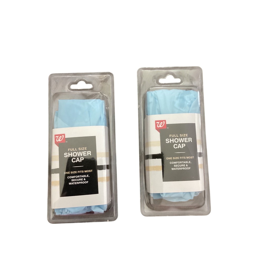 Walgreens Full Size Shower Cap 2 Pack Blue One Size Waterproof Secure New